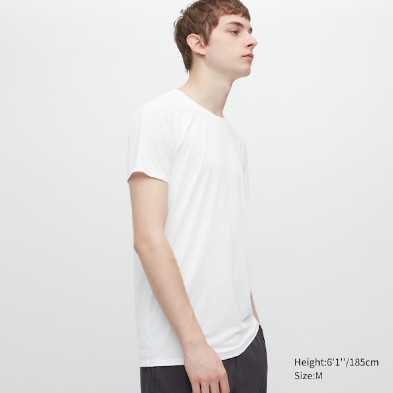 Uniqlo AIRism Crew Neck Kort-Sleeve T Shirts Herre Hvide | 9758-YJWHF