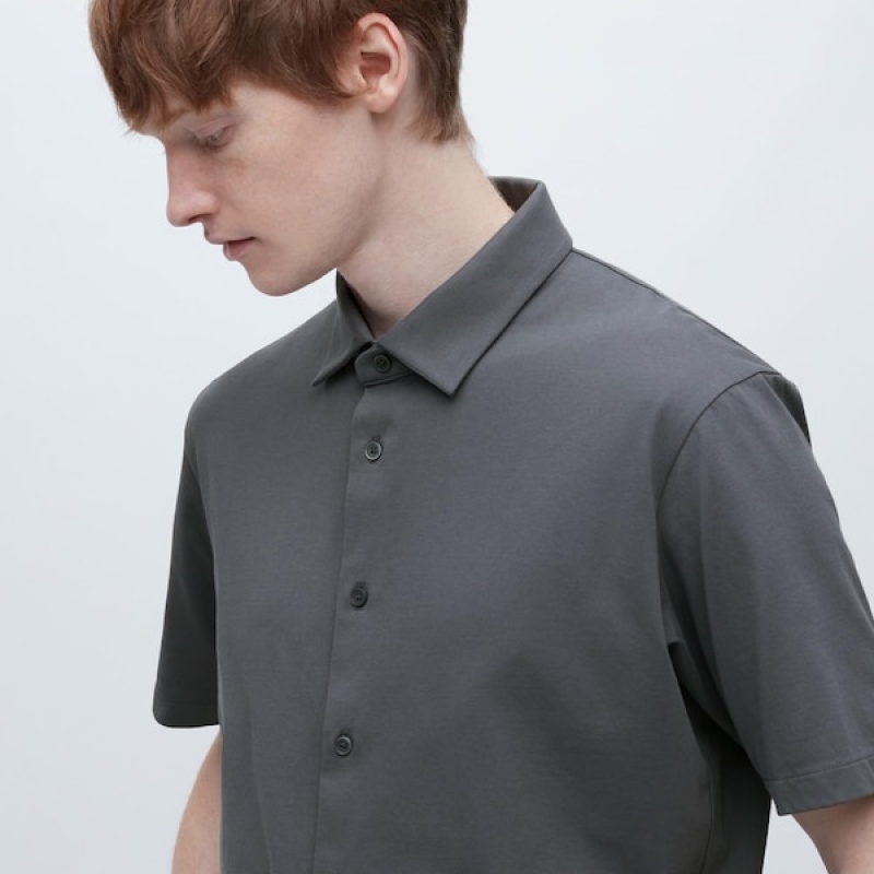 Uniqlo AIRism Full Open Kort-Sleeve Poloshirt Herre Grå | 4659-RSEHL