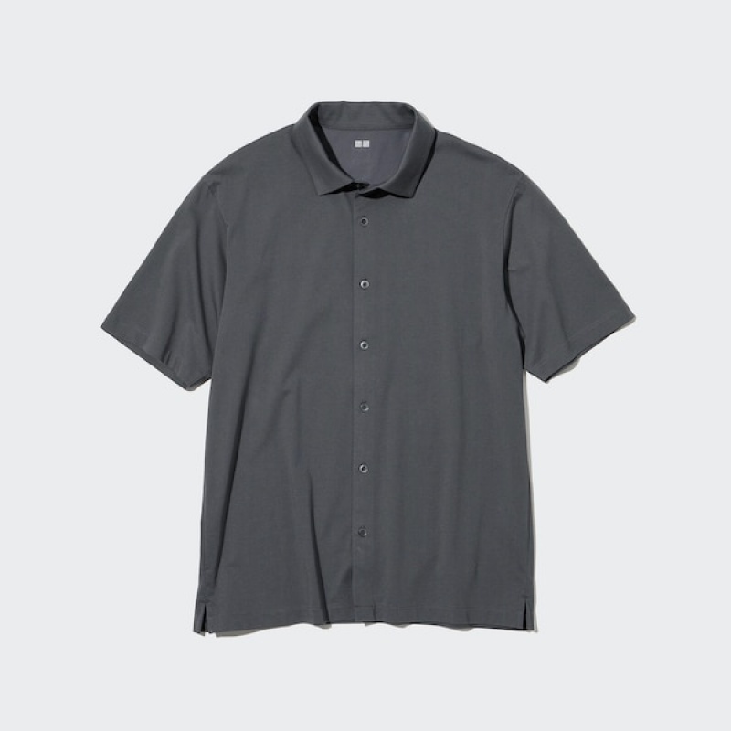 Uniqlo AIRism Full Open Kort-Sleeve Poloshirt Herre Grå | 4659-RSEHL