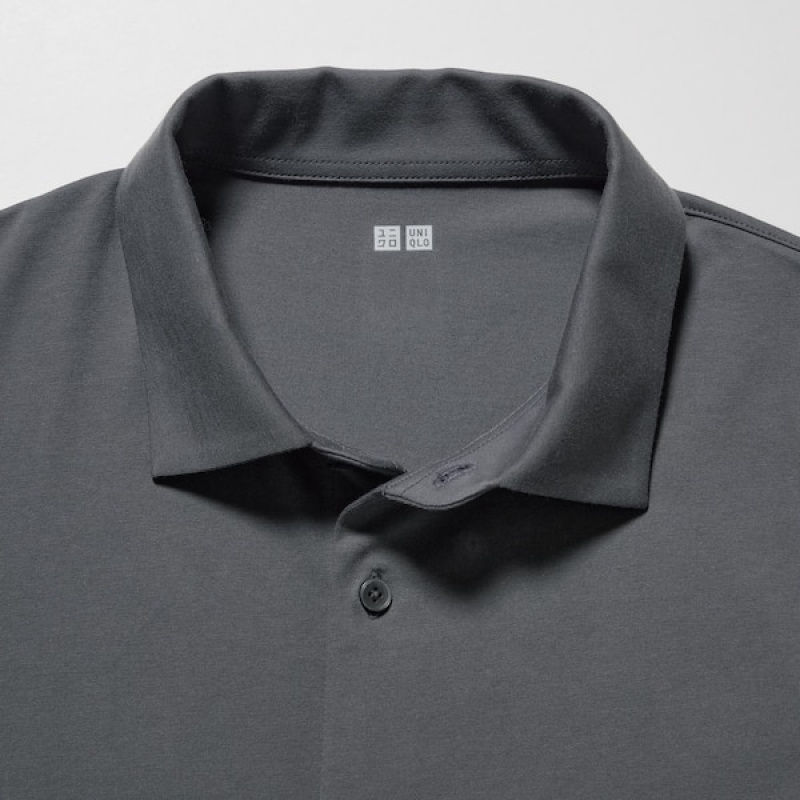 Uniqlo AIRism Full Open Kort-Sleeve Poloshirt Herre Grå | 4659-RSEHL