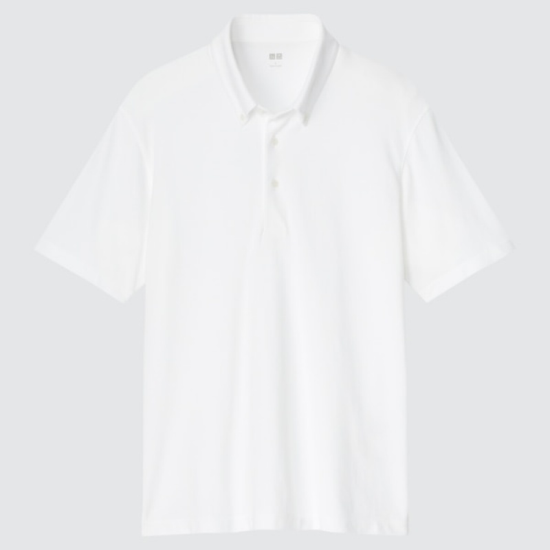 Uniqlo AIRism Pique Kort-Sleeve Poloshirt Herre Hvide | 6058-DCZLH