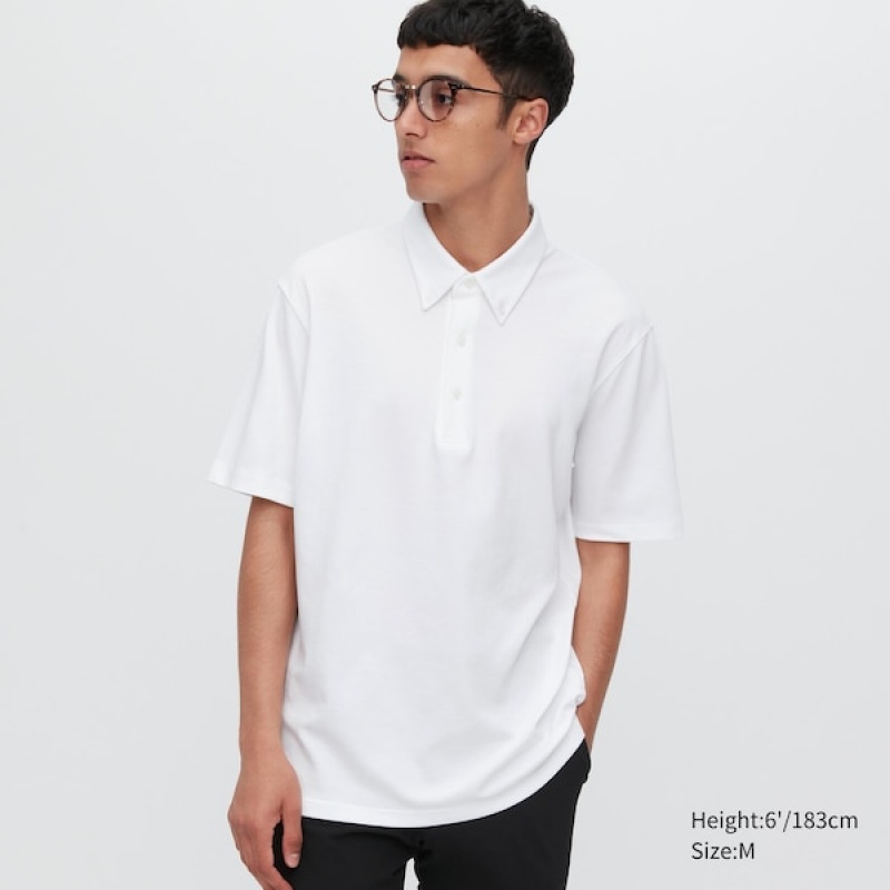 Uniqlo AIRism Pique Kort-Sleeve Poloshirt Herre Hvide | 6058-DCZLH