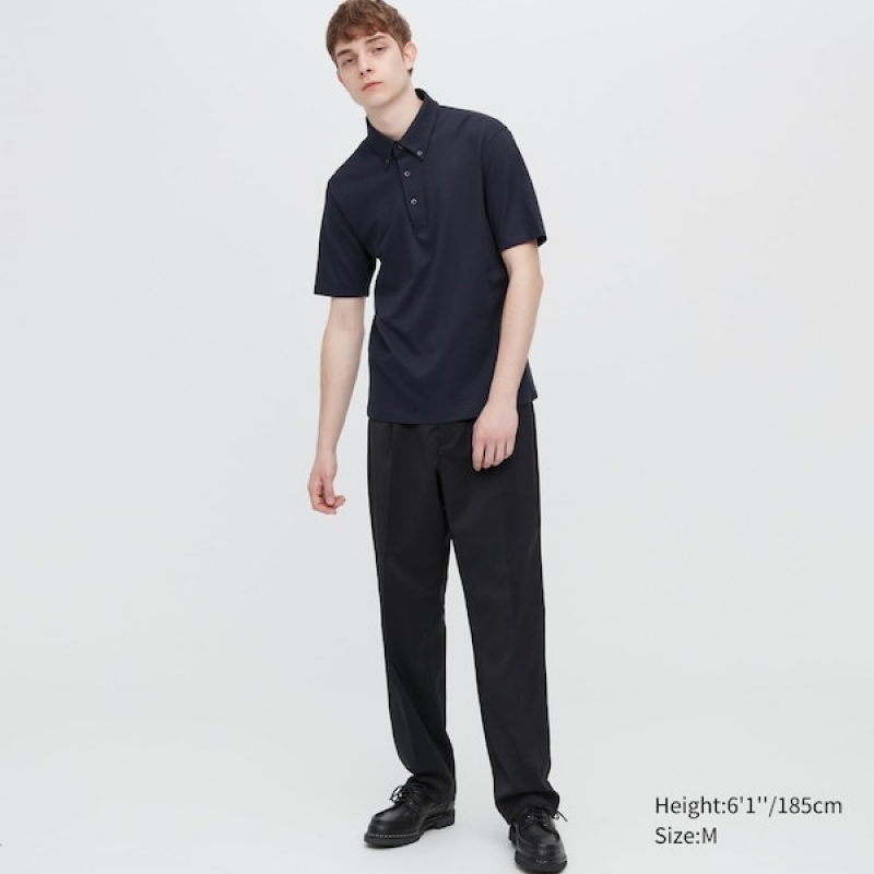 Uniqlo AIRism Pique Kort-Sleeve Poloshirt Herre Sort | 4891-ZGAUD