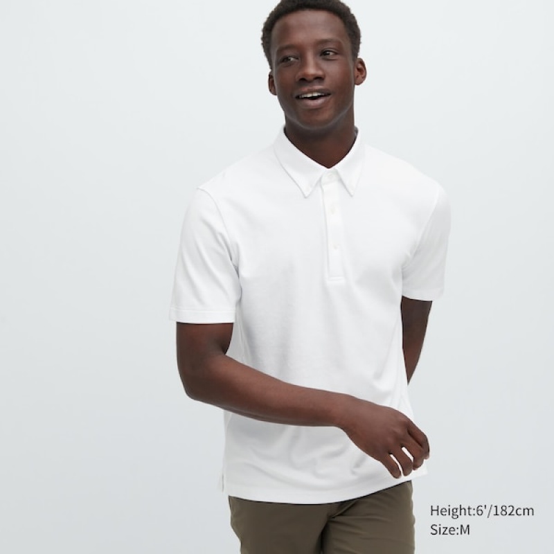 Uniqlo AIRism Pique Kort-Sleeve Poloshirt Herre Hvide | 3987-NKYBA