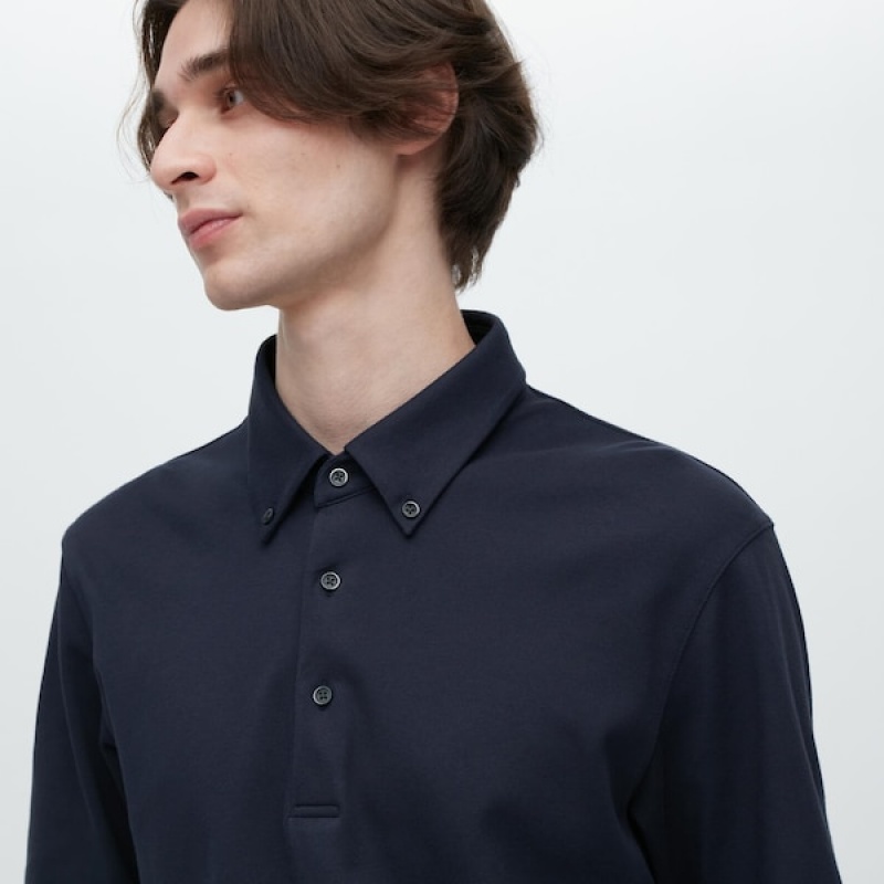 Uniqlo AIRism Pique Kort-Sleeve Poloshirt Herre Mørkeblå | 0142-ZICPE