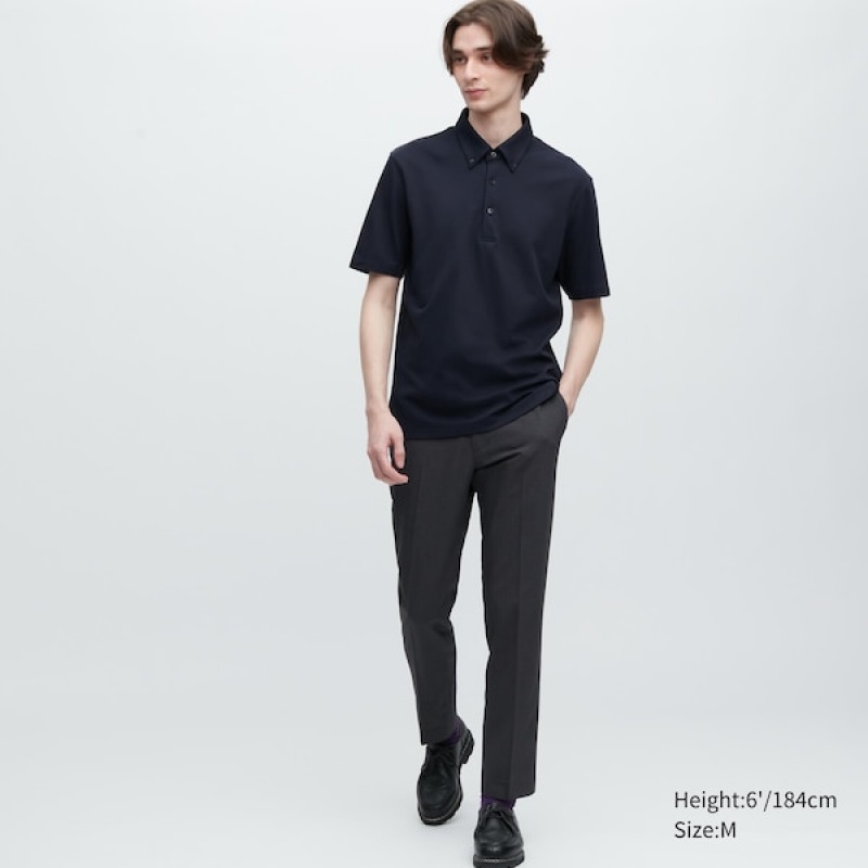 Uniqlo AIRism Pique Kort-Sleeve Poloshirt Herre Mørkeblå | 0142-ZICPE