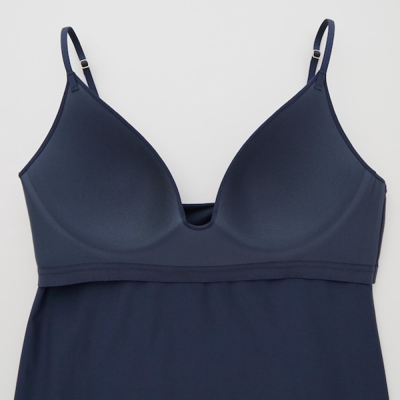 Uniqlo AIRism Plunging Camisole Bra Toppe Dame Mørkeblå | 3256-UIXDG