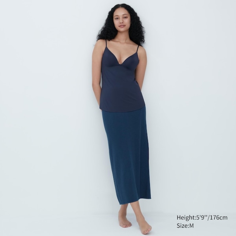 Uniqlo AIRism Plunging Camisole Bra Toppe Dame Mørkeblå | 3256-UIXDG