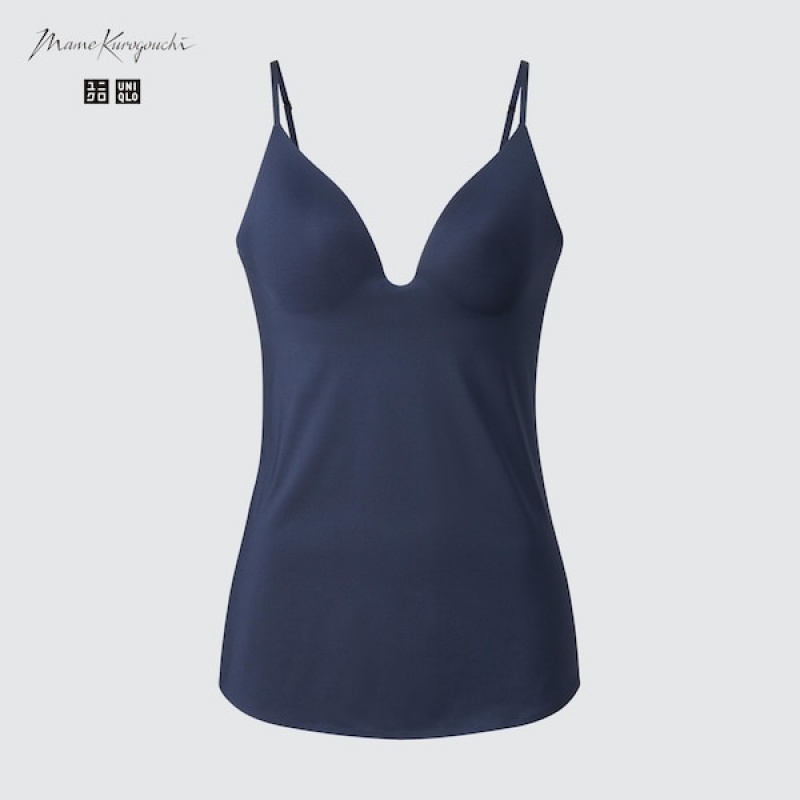 Uniqlo AIRism Plunging Camisole Bra Toppe Dame Mørkeblå | 3256-UIXDG