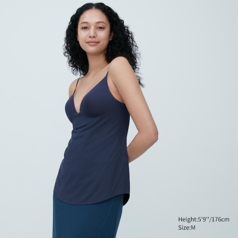 Uniqlo AIRism Plunging Camisole Bra Toppe Dame Mørkeblå | 3256-UIXDG