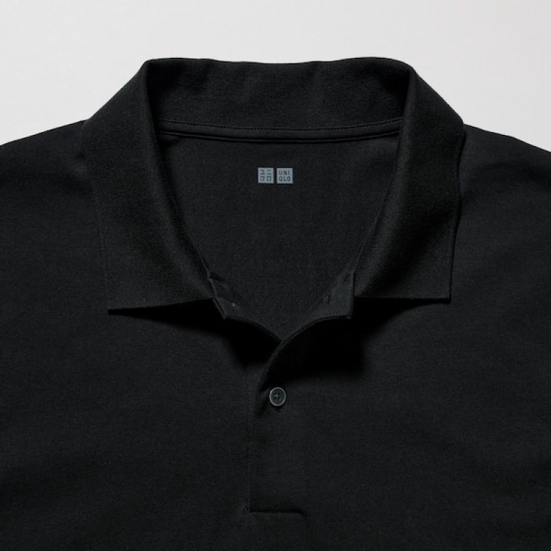 Uniqlo AIRism Regular Collar Poloshirt Herre Sort | 5049-RZYAB