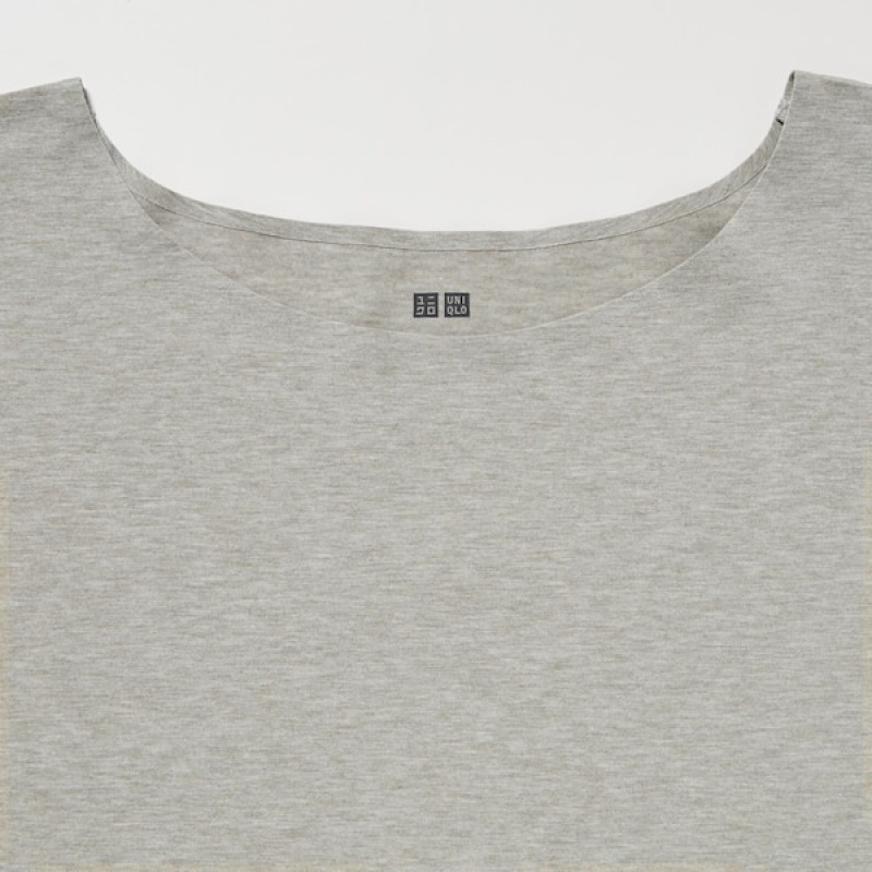 Uniqlo AIRism Seamless Båd Neck Kort-Sleeve Long T Shirts Dame Grå | 4573-CSHMB