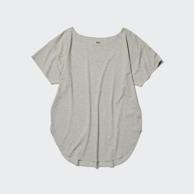 Uniqlo AIRism Seamless Båd Neck Kort-Sleeve Long T Shirts Dame Grå | 4573-CSHMB