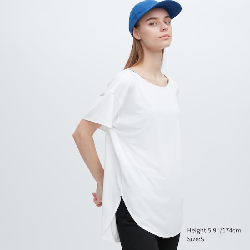 Uniqlo AIRism Seamless Båd Neck Kort-Sleeve Long T Shirts Dame Hvide | 7328-HBOUA