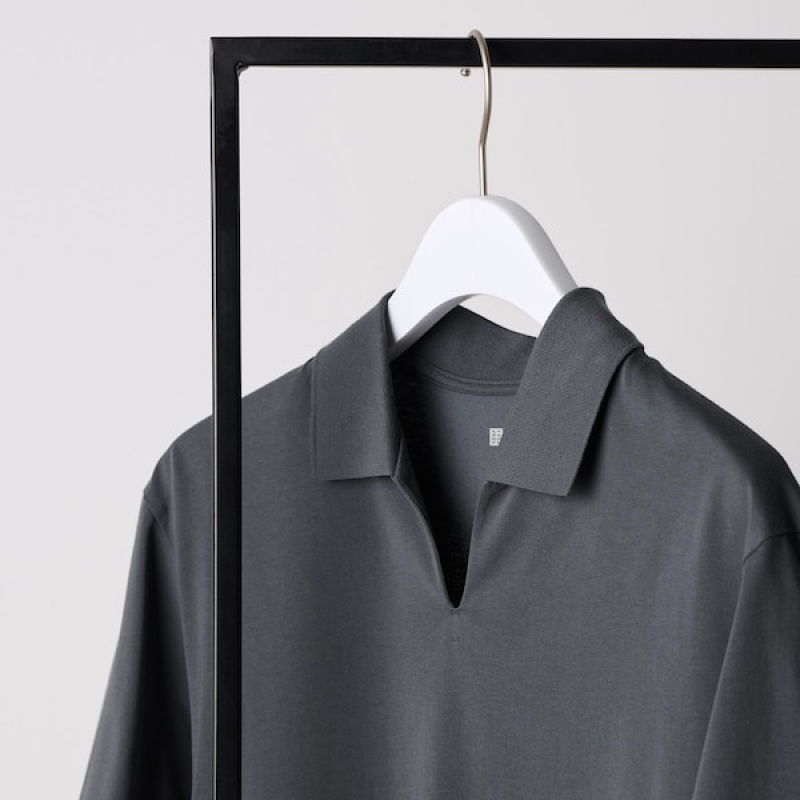 Uniqlo AIRism Skipper Collar Poloshirt Herre Grå | 2678-JEXRM