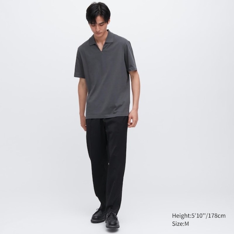 Uniqlo AIRism Skipper Collar Poloshirt Herre Grå | 2678-JEXRM