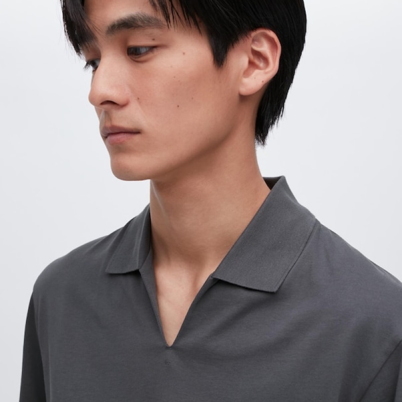 Uniqlo AIRism Skipper Collar Poloshirt Herre Grå | 2678-JEXRM