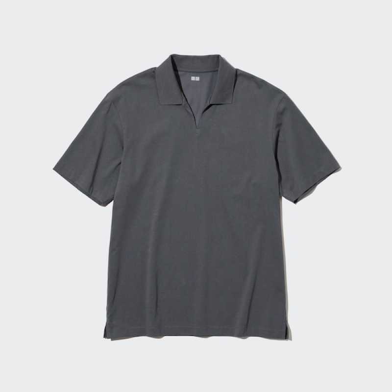 Uniqlo AIRism Skipper Collar Poloshirt Herre Grå | 2678-JEXRM