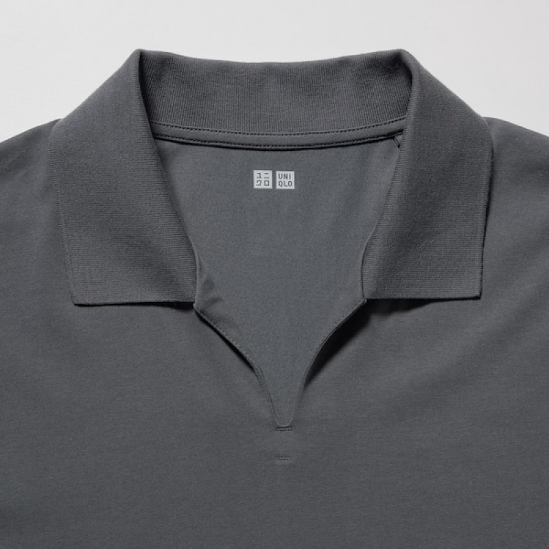 Uniqlo AIRism Skipper Collar Poloshirt Herre Grå | 2678-JEXRM