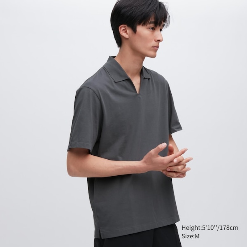 Uniqlo AIRism Skipper Collar Poloshirt Herre Grå | 2678-JEXRM