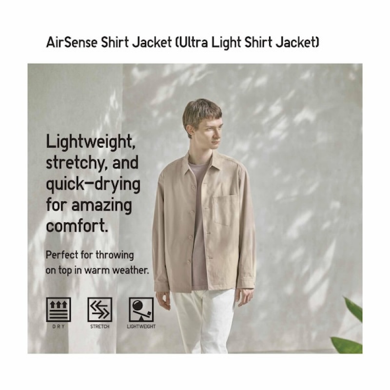 Uniqlo AirSense Shirt jackets Herre Beige | ZJUQPH-945