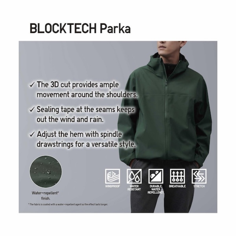 Uniqlo BLOCKTECH Parka Herre Grøn | RQKTEX-283