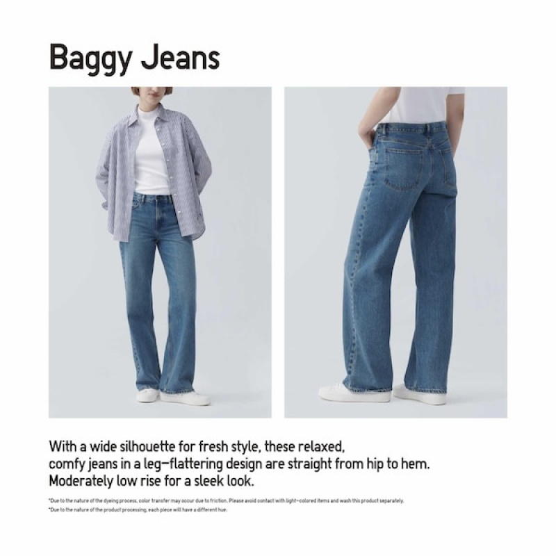 Uniqlo Baggy Jeans Dame Blå | 0159-PSLFH