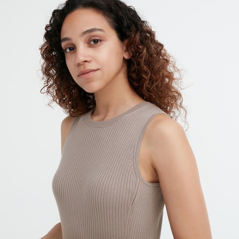 Uniqlo Bomulds Blend Knit Uden Ærmer Kjole Dame Beige | 1846-ZDGUH