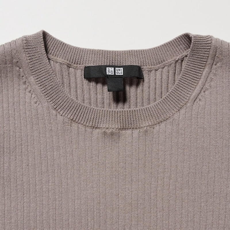 Uniqlo Bomulds Blend Knit Uden Ærmer Kjole Dame Beige | 1846-ZDGUH