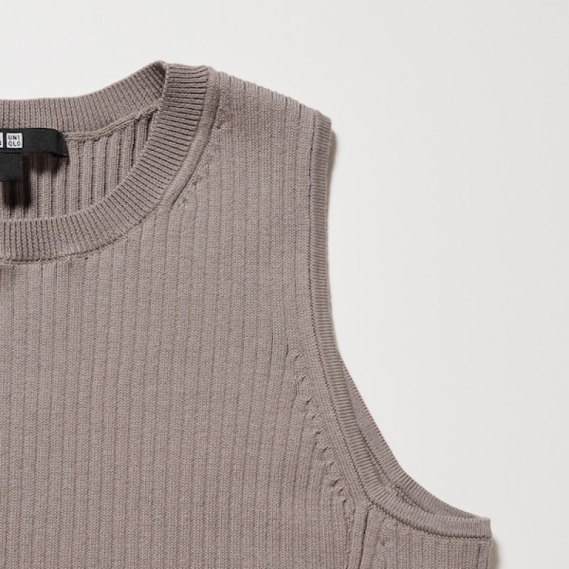 Uniqlo Bomulds Blend Knit Uden Ærmer Kjole Dame Beige | 1846-ZDGUH