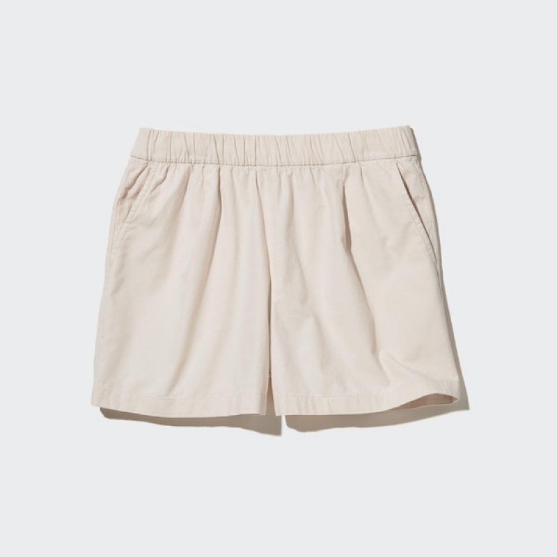 Uniqlo Bomulds Easy Shorts Dame Hvide | 0186-WOAGZ