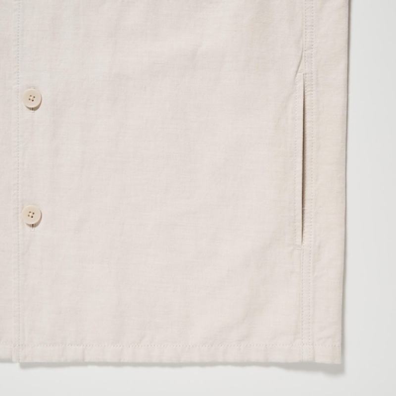 Uniqlo Bomulds Linen Over Shirt jackets Herre Hvide | DMCFHX-930