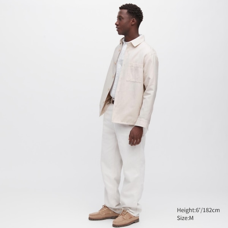 Uniqlo Bomulds Linen Over Shirt jackets Herre Hvide | DMCFHX-930