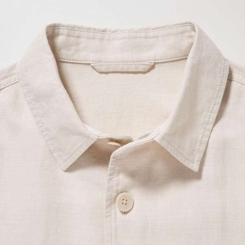 Uniqlo Bomulds Linen Over Shirt jackets Herre Hvide | DMCFHX-930