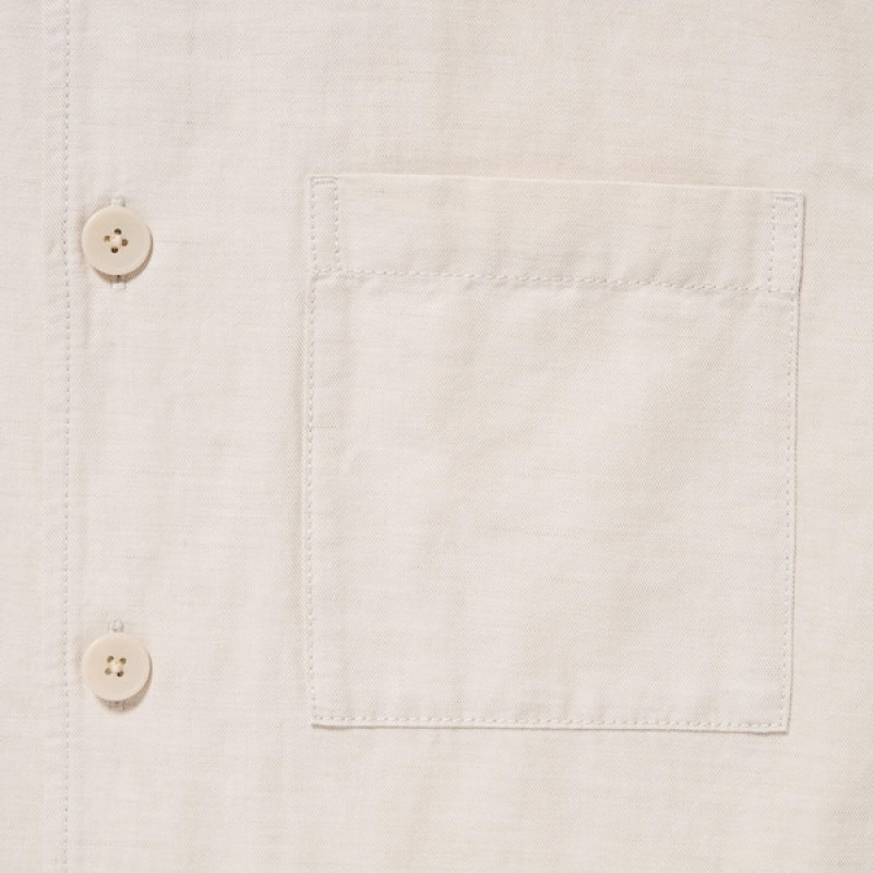 Uniqlo Bomulds Linen Over Shirt jackets Herre Hvide | DMCFHX-930