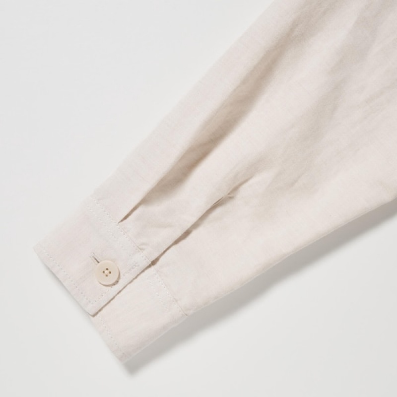 Uniqlo Bomulds Linen Over Shirt jackets Herre Hvide | DMCFHX-930