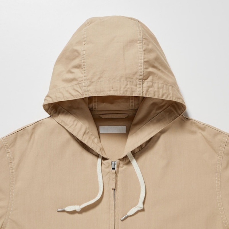 Uniqlo Bomulds Parka Herre Beige | KSODCN-329