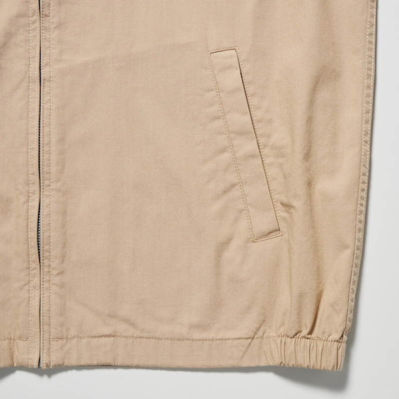 Uniqlo Bomulds Parka Herre Beige | KSODCN-329