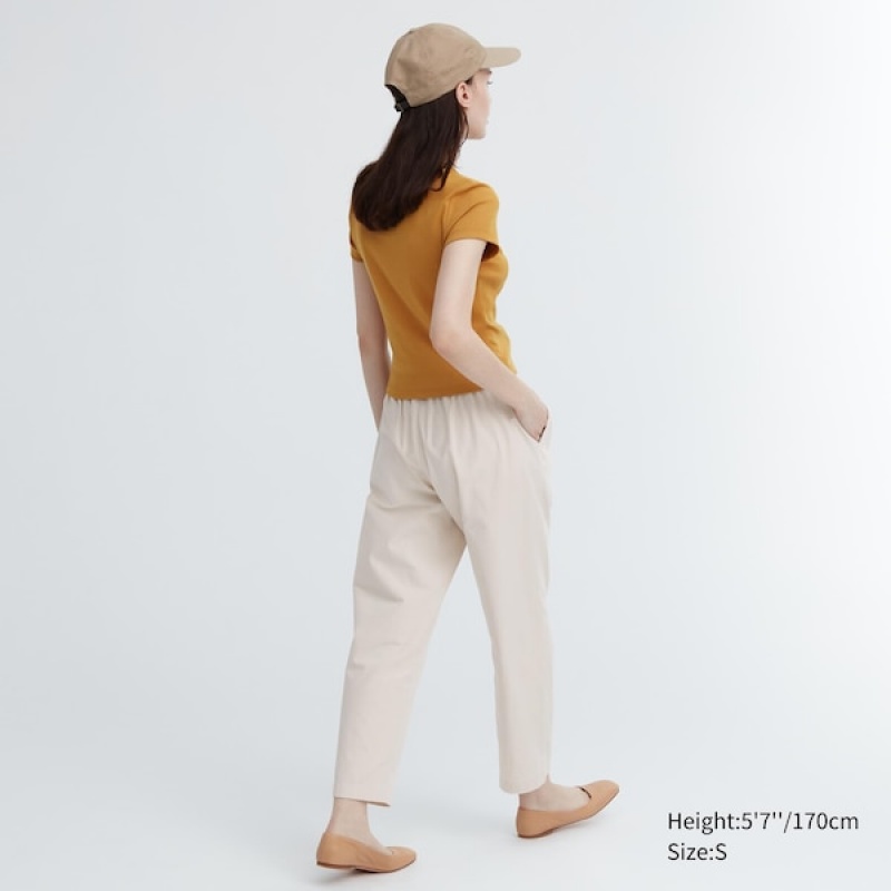 Uniqlo Bomulds Relaxed Ankle Bukser Dame Hvide | 2586-UESDW