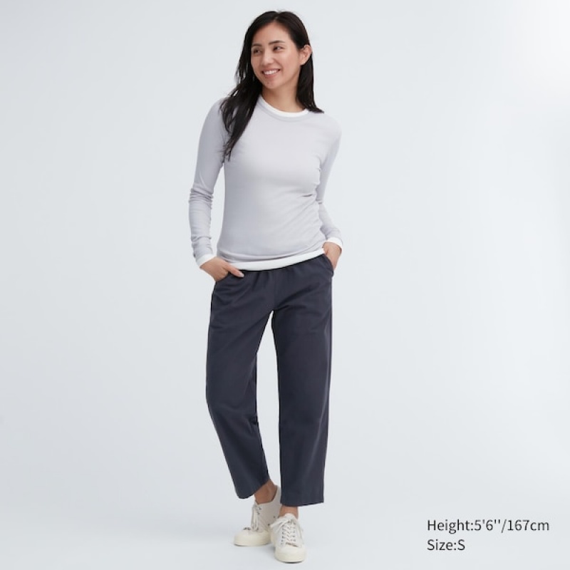 Uniqlo Bomulds Relaxed Ankle Bukser Dame Mørkegrå | 6980-UWBMC