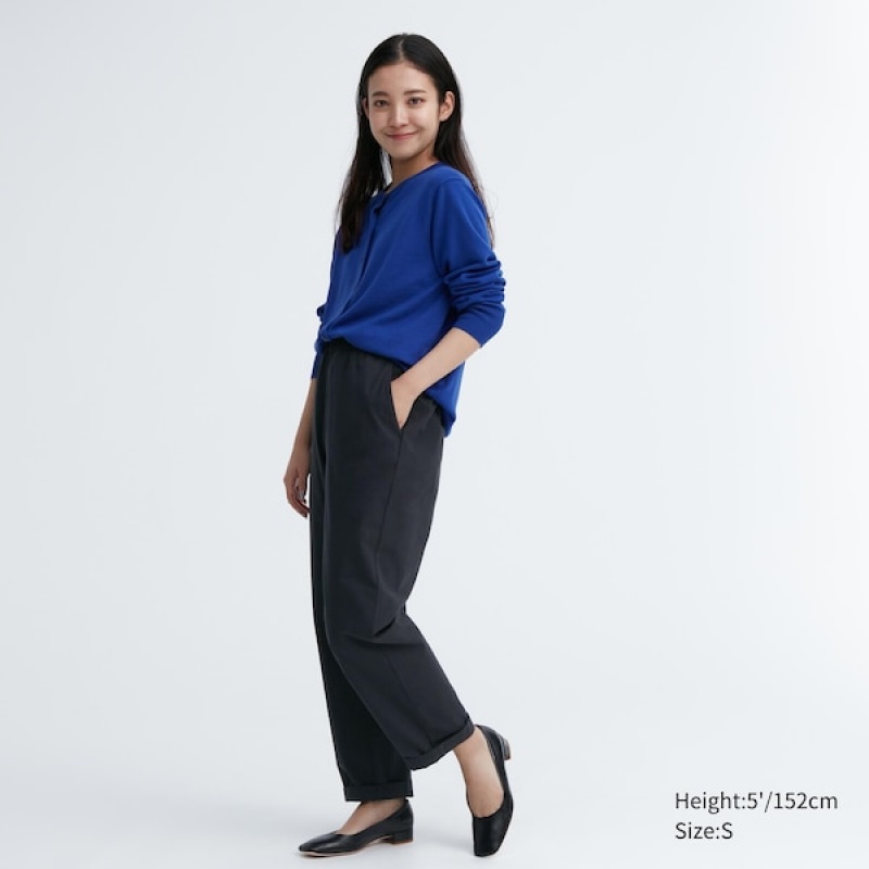 Uniqlo Bomulds Relaxed Ankle Bukser Dame Sort | 0365-FNABM