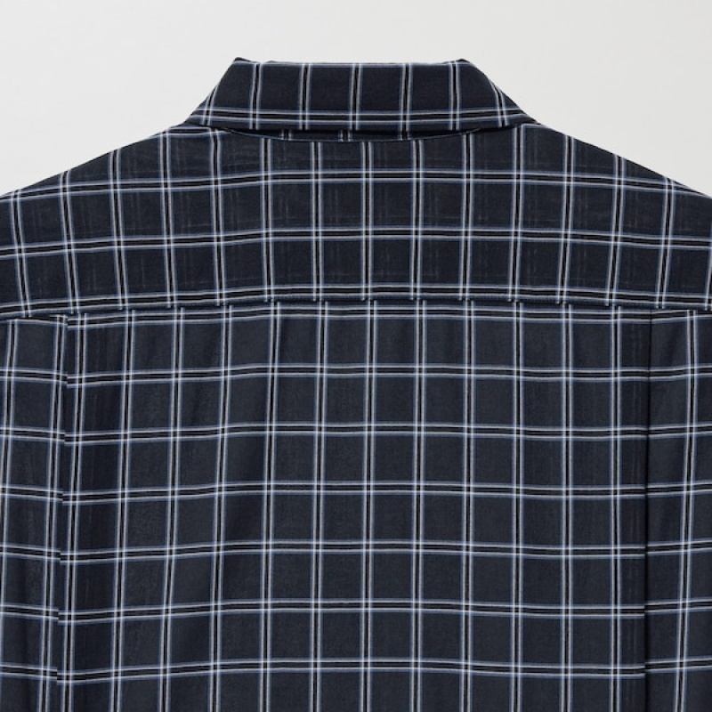 Uniqlo Bomulds Sheer Checked Long-Sleeve Skjorte Dame Sort | 0736-DTFAI