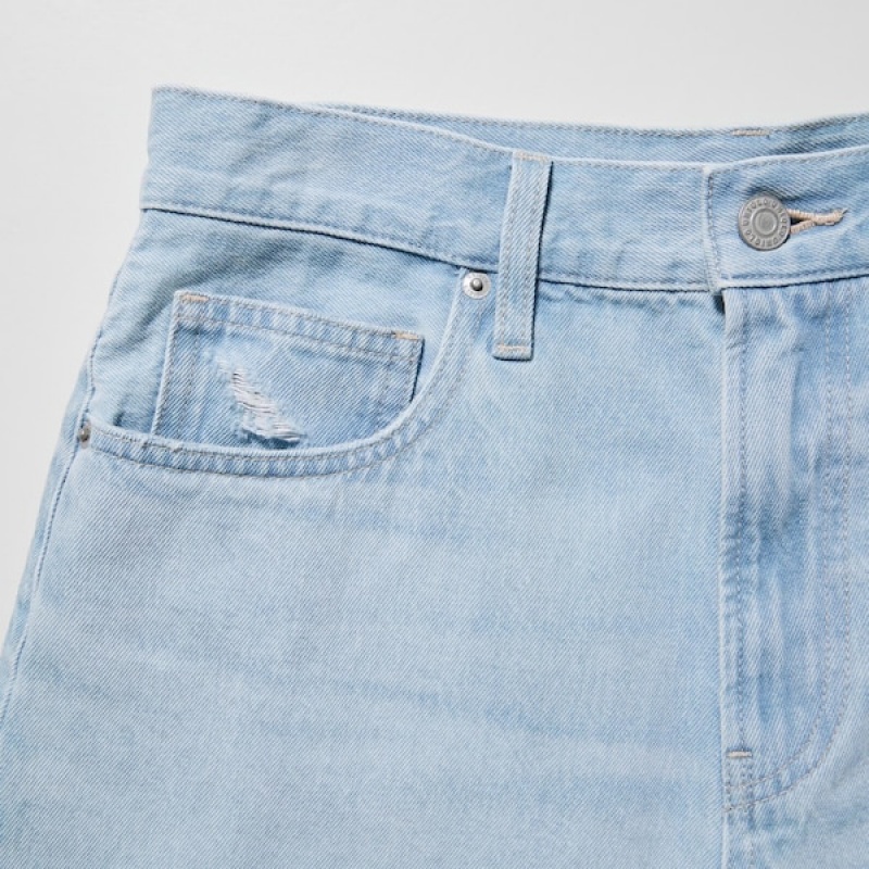 Uniqlo Boyfriend Denim Shorts Dame Blå | 1379-EXTFP