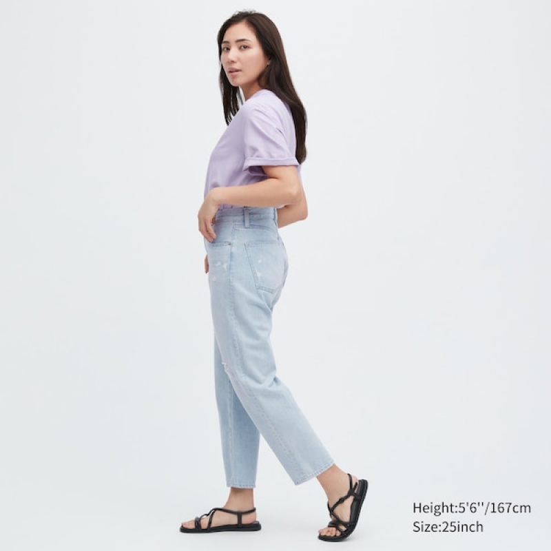 Uniqlo Boyfriend Tapered Jeans Dame Blå | 8401-CPQAZ