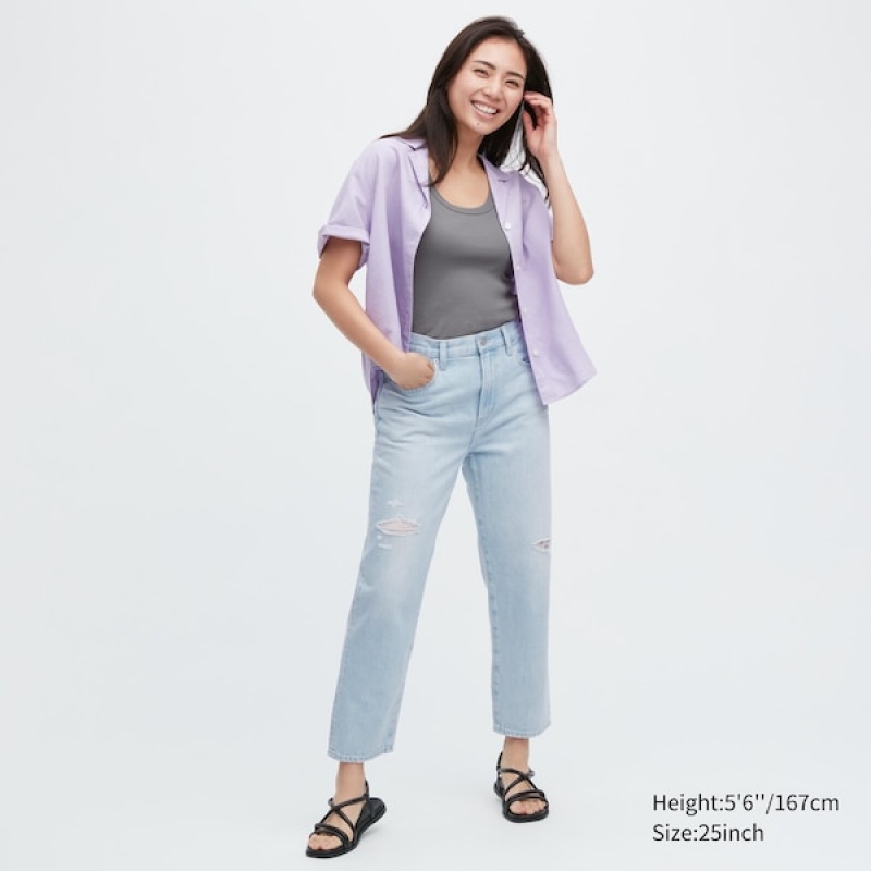 Uniqlo Boyfriend Tapered Jeans Dame Blå | 8401-CPQAZ