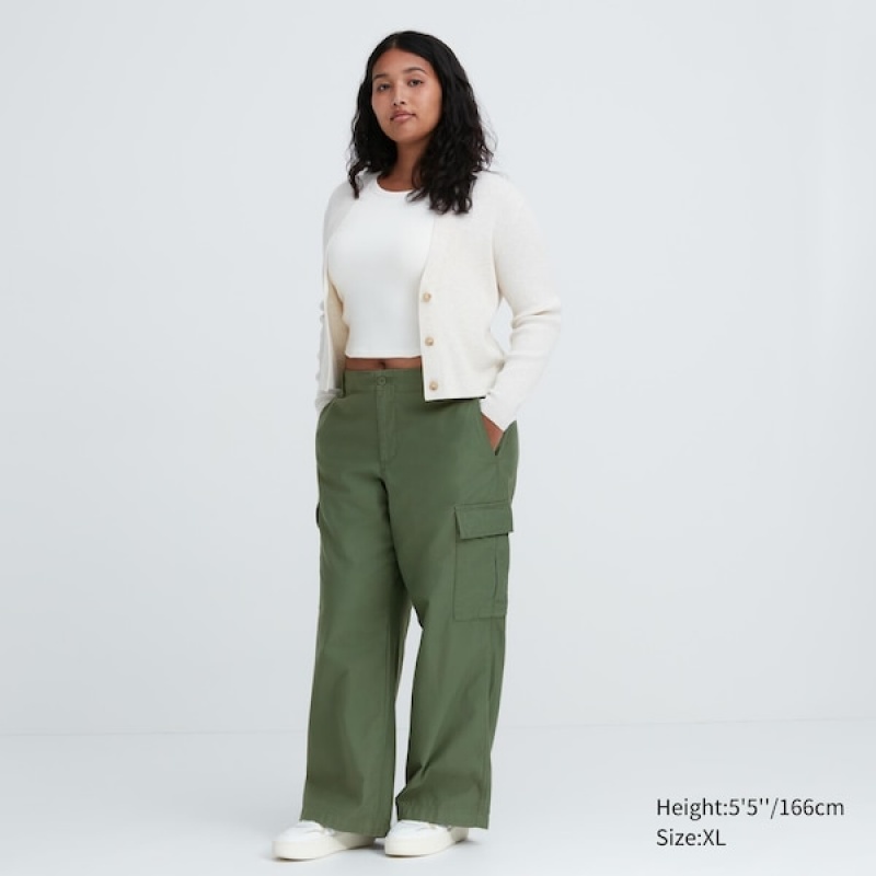 Uniqlo Brede Lige Cargo Bukser Dame Grøn | 1843-MNXSK