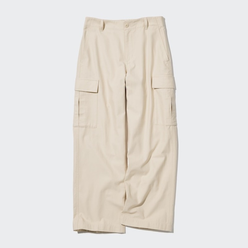 Uniqlo Brede Lige Cargo Bukser Dame Hvide | 5031-VWGOY