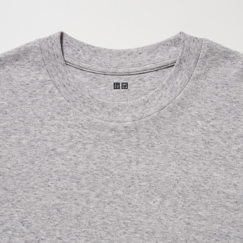 Uniqlo Brushed Bomulds Crew Neck Long-Sleeve T Shirts Herre Grå | 6509-EUYNP