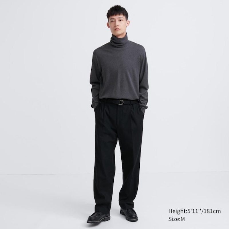 Uniqlo Brushed Bomulds Turtleneck Long-Sleeve T Shirts Herre Grå | 2791-YICZN