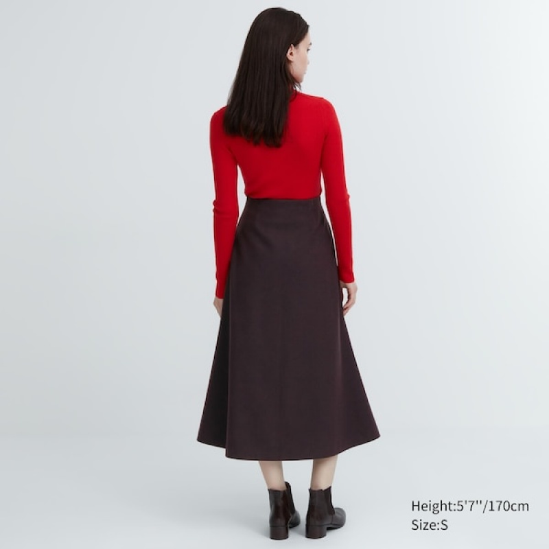 Uniqlo Brushed Jersey Flared Nederdel Dame Bordeaux | 7502-GKLIE